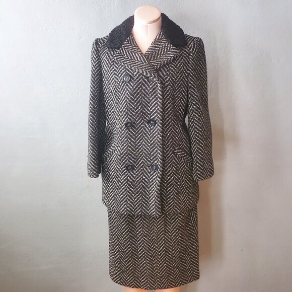 Anne Fogarty 2 Piece Tweed Skirt-Coat Set/ Women's Vintage Designer Suit - Picture 7 of 12